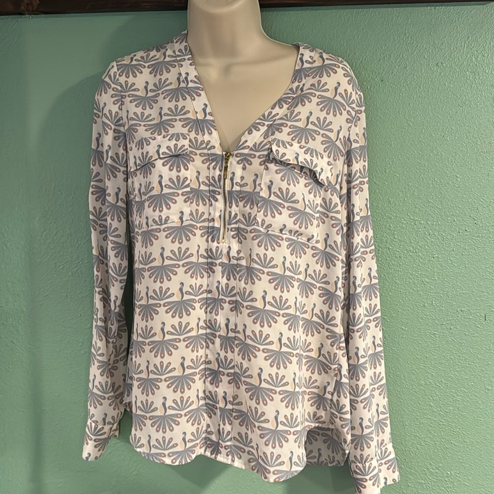 Peacock printed long sleeve blouse